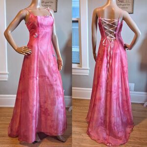 Vintage Y2K Delaru Prom Gown Floral Rhinestone Corset Lacing Butterfly Size XS